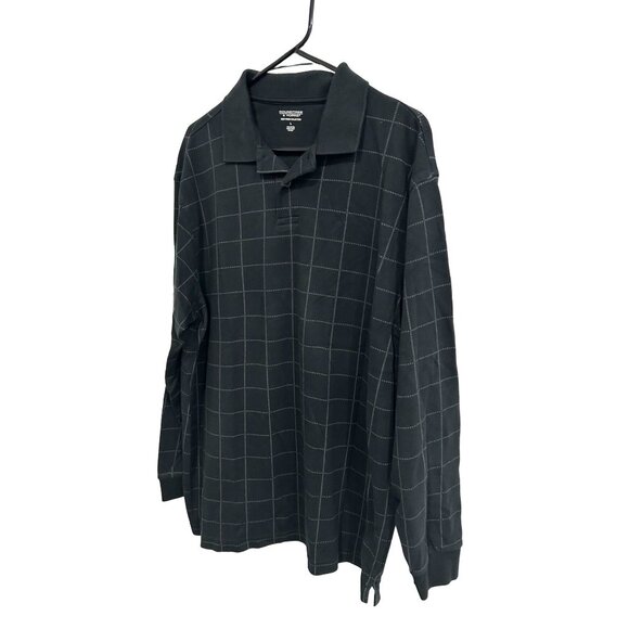 Roundtree & Yorke Silky Finish Black Checked Long-Sleeve Polo Shirt Sz L - Picture 3 of 8
